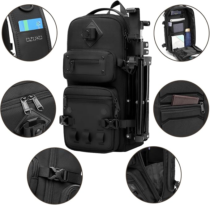 OZUKO Sling Bag for Men, Large Capacity Crossbody Chest Pack, Water-Resistant Tactical Shoulder Backpack with Tripod Holder for Travel, Hiking, Photography(Black)