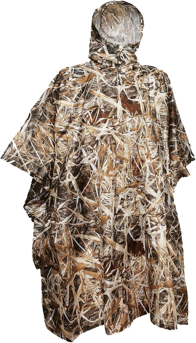 AUSCAMOTEK Camouflage Rain Poncho Hooded Waterproof Camo Raincoat with Blind Pattern for Hunting Hiking Camping Fishing