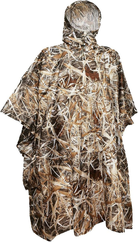 AUSCAMOTEK Camouflage Rain Poncho Hooded Waterproof Camo Raincoat with Blind Pattern for Hunting Hiking Camping Fishing