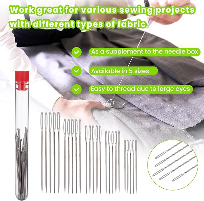 Protable Magnetic Sewing Needles Including 5 Size 35PCS Sewing Sharp Needles Large Eye Hand Quilting Needles Stainless Embroidery Needles with 2 in 1 Needle Threaders Seam Ripper for Sewing Repair