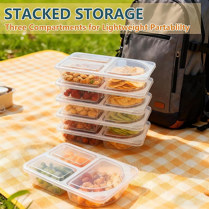 3 Compartment Snack Containers with Lids & 9oz Meal Prep Containers, Reusable Snack Pack Containers, BPA-Free Leakproof Small Food Storage, Perfect for Work, Travel & On-the-Go (10 Sets)