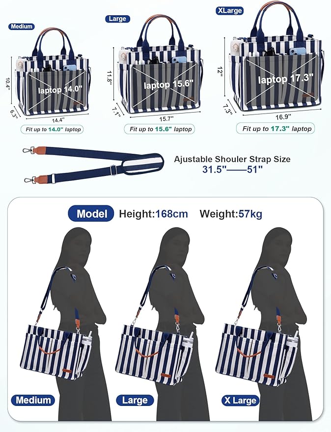 FIORETTO Womens Canvas Tote Bag Purse with Individual Compartment, Zipper Top, Reinforced Bottom & Luggage Sleeve