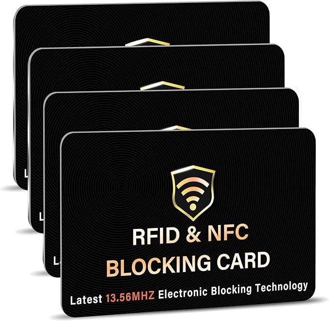 SaiTech IT 4 Pack RFID Blocking Card, One Card Protects Entire Wallet Purse, NFC Contactless Bank Debit Credit Card Protector ID ATM Guard Card Blocker - (Black)