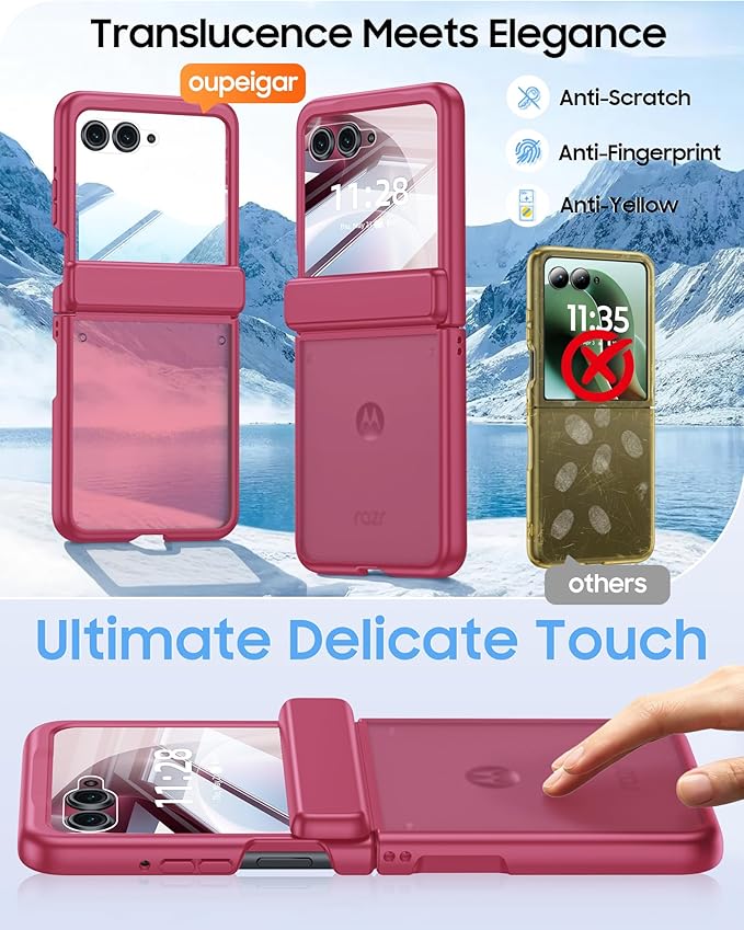 for Motorola Razr 2026 Case with Hinge Protection, Screen Protector, Ultra-Thin Skin Feel Translucent Frosted, Shockproof Cover for Moto Razr 2026-Rose Red