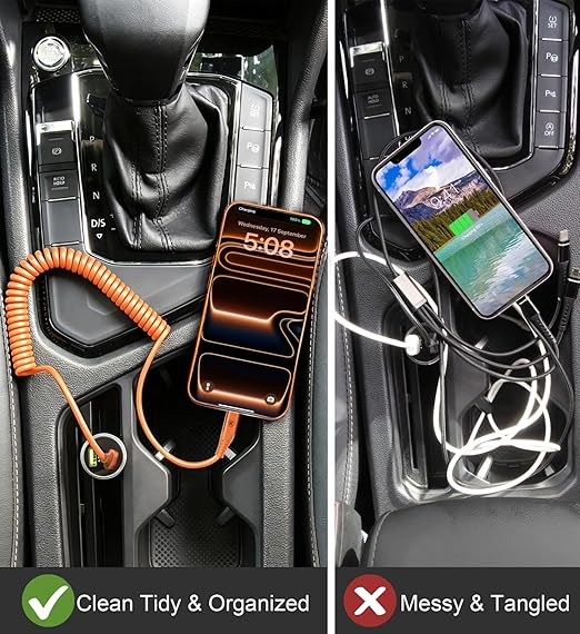 Coiled USB A to USB C Cable for Car [6FT, 2Pack], USB to USB C Cable Fast Charging 60W, USB Type C Cable iPhone Charger USBC Cord for iPhone 17/16/15/Pro Max/Plus/Samsung Galaxy S26/S25/Ultra-Orange