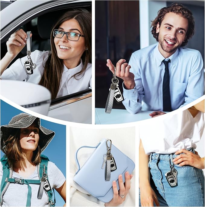 OHKYOOT Leather Car Keychain,Carabiner Clip Key Fob Keychain for Home Car Keys Women Men