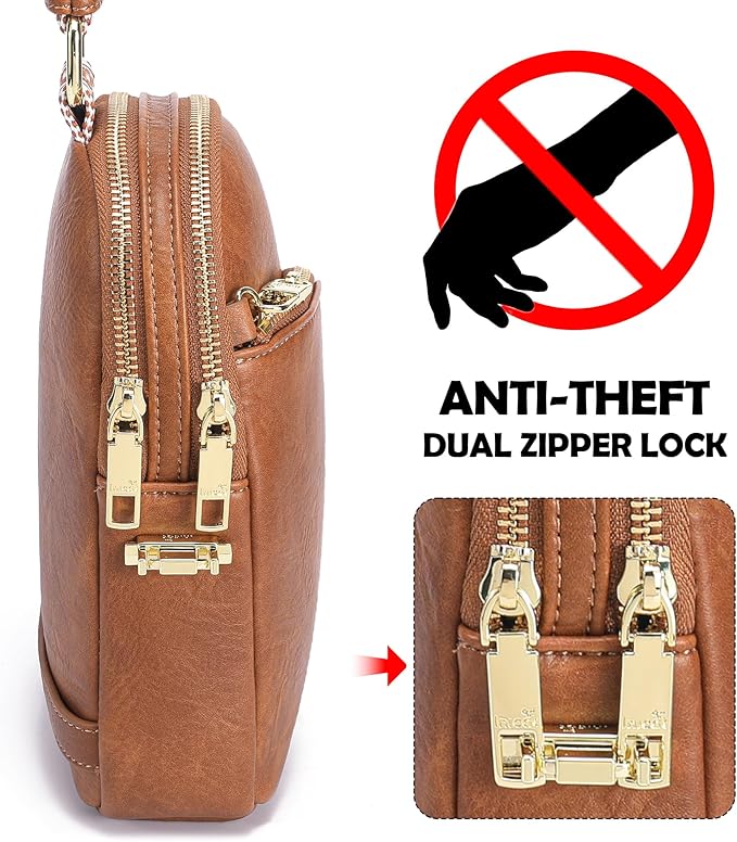 INICAT RFID Blocking Sling Bag, Anti Theft Crossbody Bag for Women Compact Travel Purses Leather