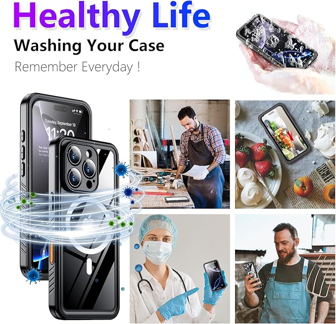 Compatible with iPhone 16 Pro Case Waterproof, Compatible with MagSafe Built-in Screen & Camera Protector IP68 Underwater Full Body 16FT Military Dropproof Shockproof Phone Case 6.3"-Black