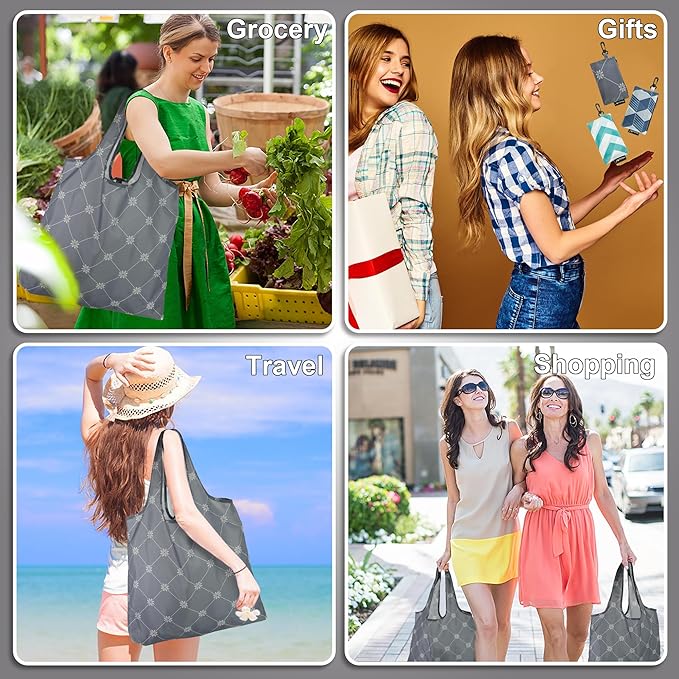 HOLYLUCK Reusable Grocery Bags,Heavy Duty Foldable Shopping Tote Bag (Standard, Grey square)