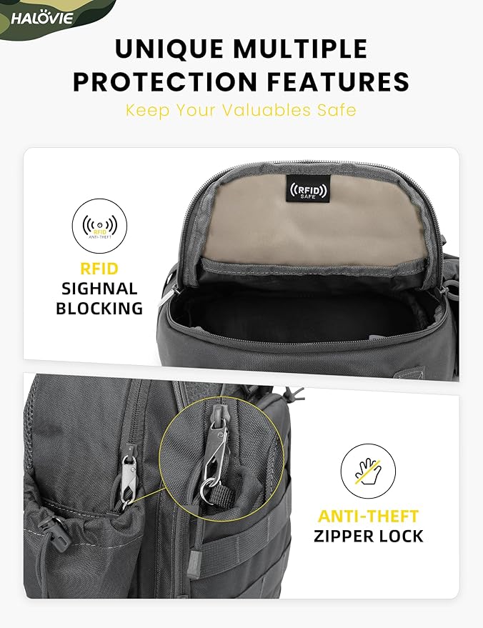 HALOVIE Anti-theft Tactical Sling Bag RFID Darkgray Military Shoulder Bag with Phone Pack EDC Molle Crossbody Bag for men