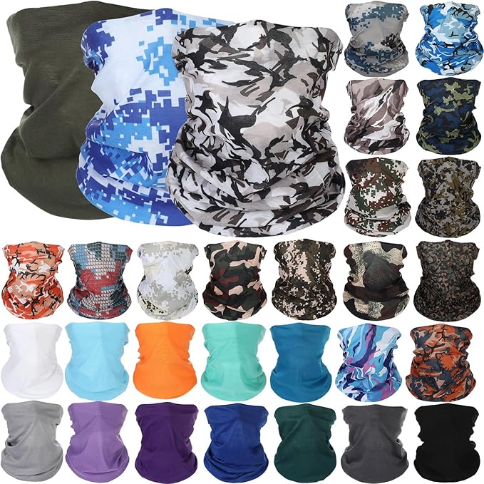 Tarpop 12/30 Pcs Neck Gaiters Scarf Elastic Wrap Headband Sweat Absorbing Bandana for Women Men Sports Yoga Running