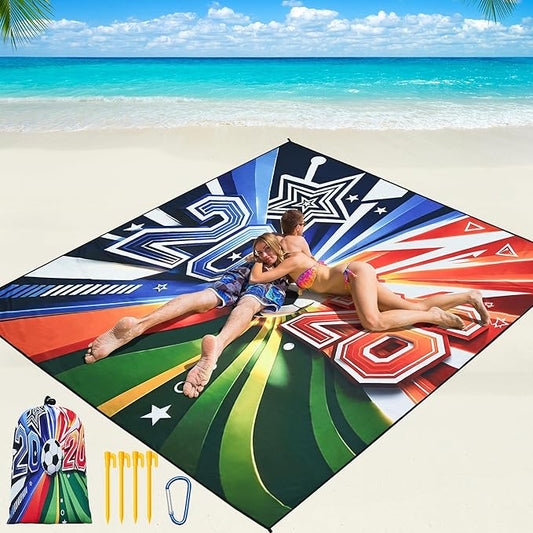 WIWIGO Beach Blanket Waterproof Sandproof Beach Mat 79" X 83"/10'x9'for 2-8 Adults Quick Drying Outdoor Picnic Mat Beach Accessories for Travel, Camping, Hiking
