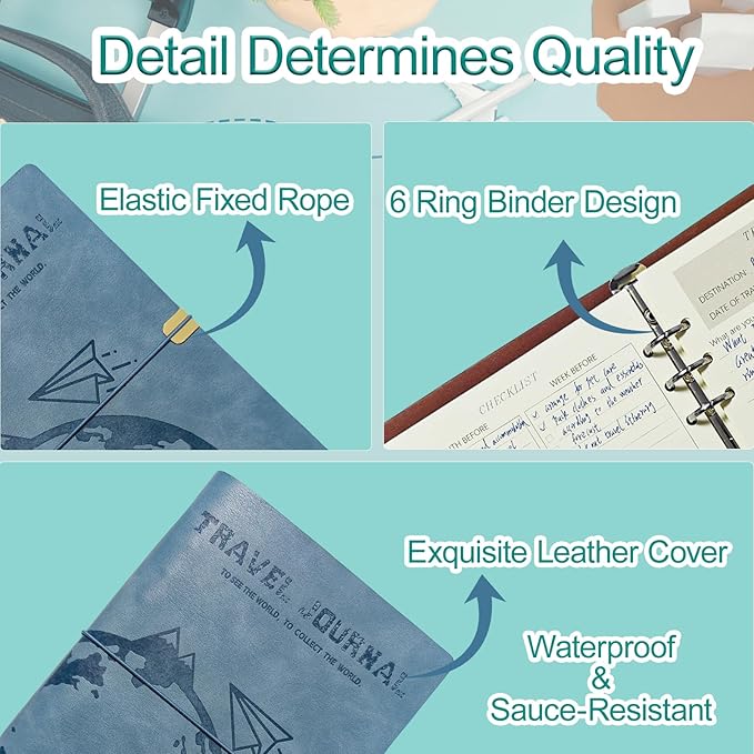 Travel Journal for Women Men, Leather Travel Scrapbook Notebook & Adventure Book Travel Planner Memory Diary, Travel Gifts (Blue)