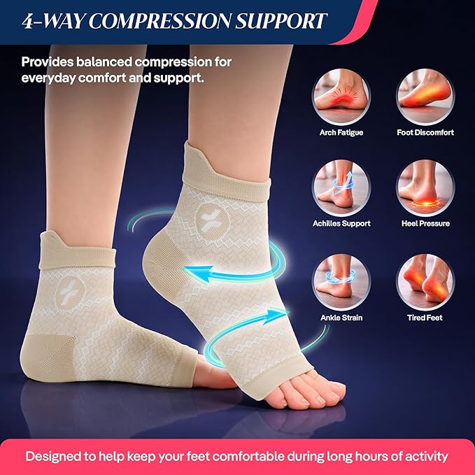 COOLMATE Ankle Support Light Compression Socks for Women and Men, Toeless Arch Support Sleeve for Running, Walking, Workout