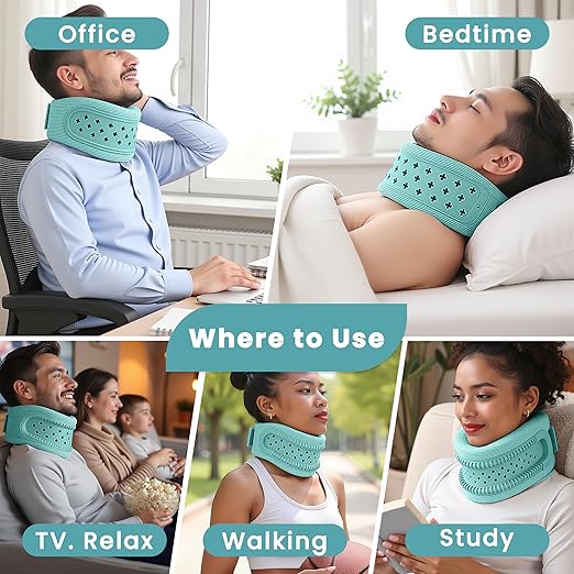 Neck Brace for Neck Pain and Support, Neck Support for Pain Breathable Cervicorrect Brace Adjustable Soft Silicone Foam, Cervical Collar for Sleeping, Relieving Spinal Pressure (Mint)