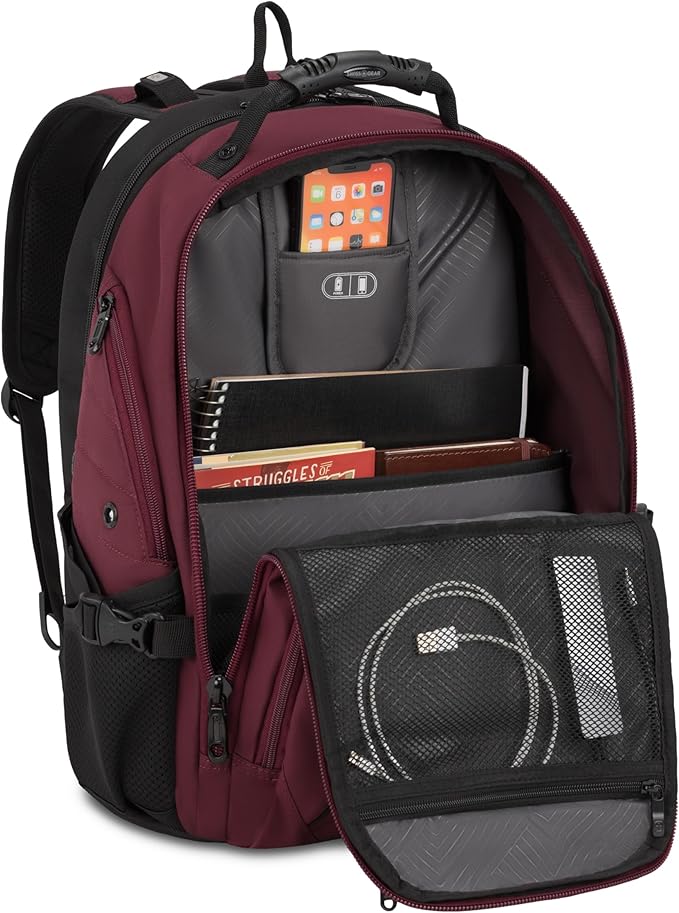 SWISSGEAR Sion 2-Piece Travel Set, Softside Expandable Carry-On Spinner Bundled with 1900 ScanSmart 17" Laptop Backpack with RFID Blocking & Tech Organization, Merlot