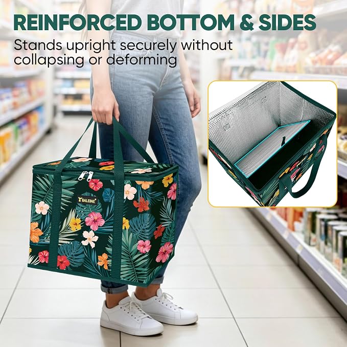 BALEINE 1Pk Insulated Reusable Grocery Bags, Foldable Shopping Bags for Groceries with Reinforced Bottom & Handles (Blossom Season)