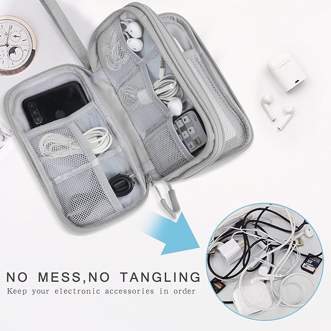 Skycase Electronic Organizer Travel Case - Waterproof Travel Cord Pouches for Organization, Cable Organizer, All-in-One Double Layers Storage Bag for Accessories, Charger, Cable, Grey - Large