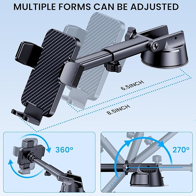 GUWEZ Phone Holders for Your Car [Military Grade Suction Ultra Strong Base] Cell Phone Car Holder 3 in 1 Dashboard/Windshield/Air Vent Hands-Free for Dash Accents iPhone Android
