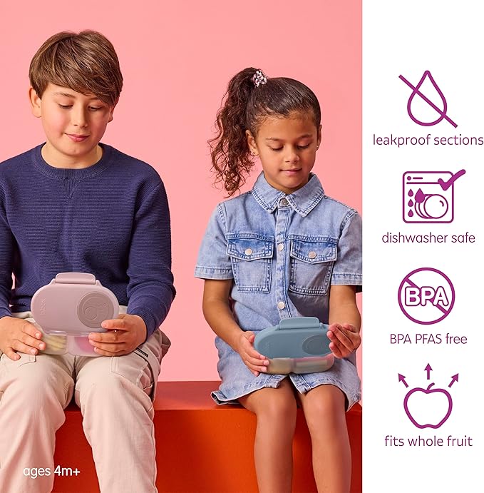 b.box Snack Box - Leakproof Mini Bento Box for Kids & Toddlers, 2 Compartment Snack Containers for Kids, Lunch Containers, Dishwasher Safe, BPA Free, PFAS Free, Ages 4m+, 1 3/4 Cup - Chill Out
