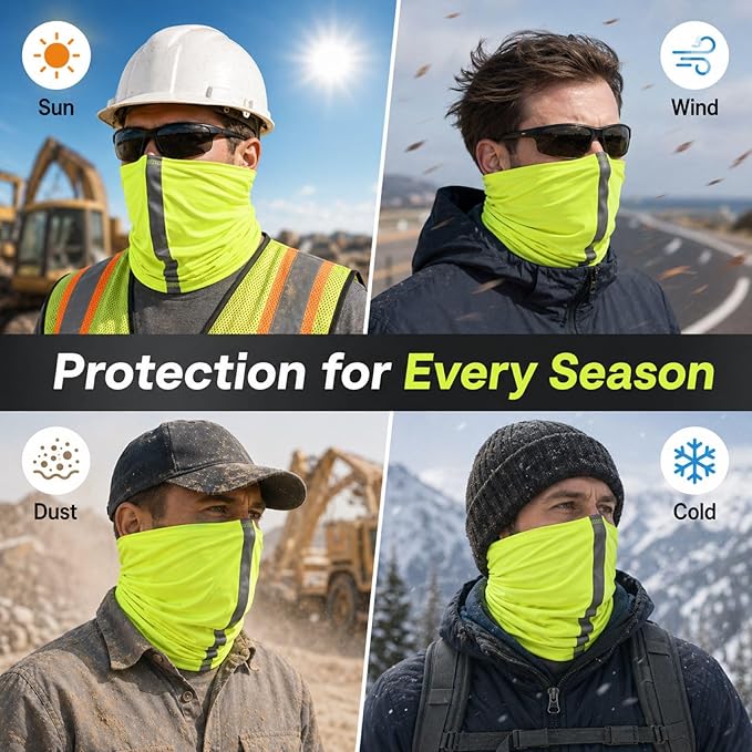 SATINIOR 4 Pcs Neck Gaiter Face Mask for Men Reflective Face Cover Scarf Summer UV Sun Protection Balaclava Bandana for Work