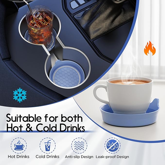 Amooca Car Cup Coaster Universal Non-Slip Cup Holders Bling Crystal Rhinestone Car Interior Accessories 4 Pack Gray Blue
