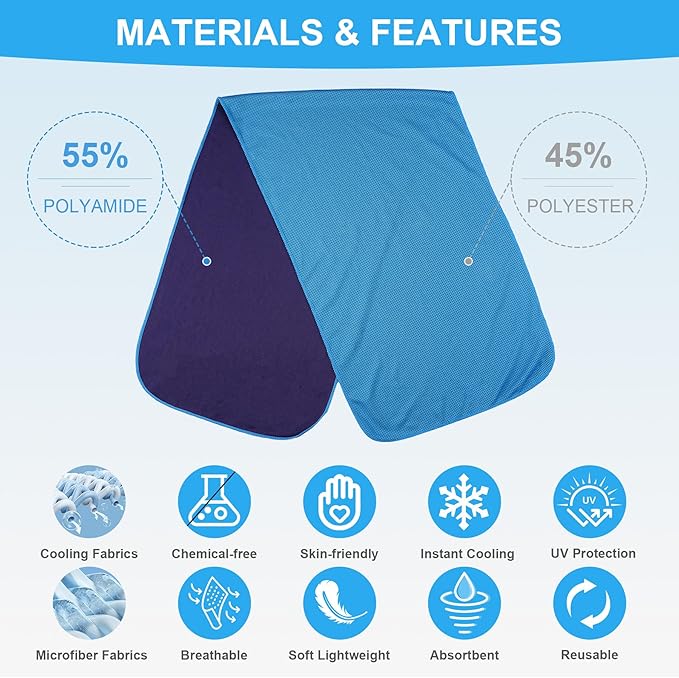 4 Pack Cooling Towels for Neck and Face(40"x12"), Cooling Neck Wraps, Ice Towel for Hot Weather, Soft Breathable Gym Towel, Cool Towel for Workout, Camping, Yoga, Sport, Running