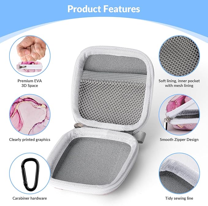 Earbud Case, Personalised Patterned Portable EVA Headphone case Cell Phone Accessories Organizer with Carabiner for Wired/Wireless Earphone, Earbud, Earpieces, SD Memory Card, Camera Chips