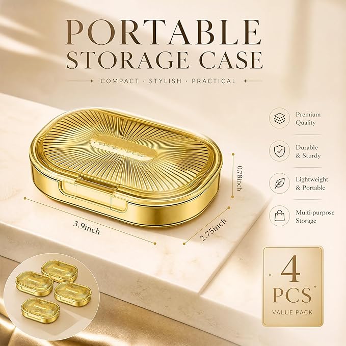 Kigley 4 Pcs Hair Tie Container Small Portable Travel Cotton Swab Holder Dispenser with Lid Plastic Box Storage Containers for Small Items, 3.94 x 2.76 Inch (Yellow)