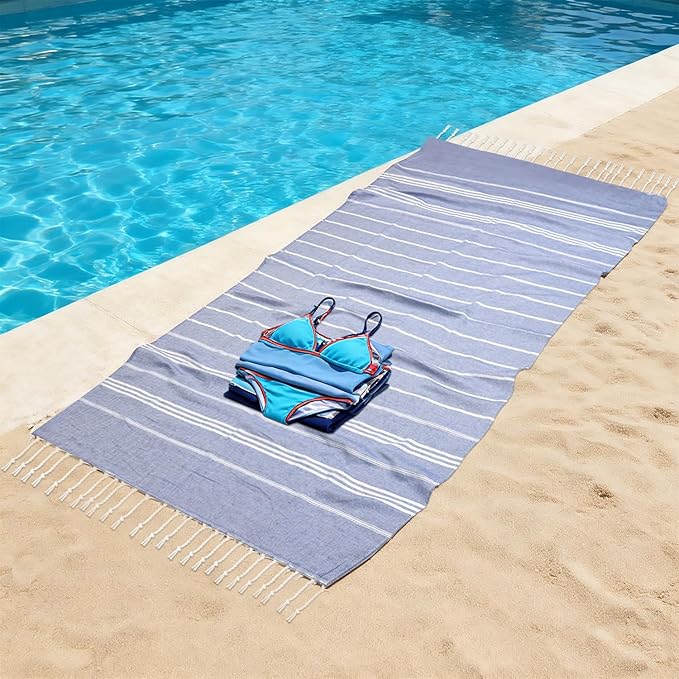 YSYJ Turkish Beach Towel 36 Pack Extra Large Beach Towels 36"x71" Soft Turkish Towel Bulk Sand Free Quick Dry Bath Towels Blanket for Adult Navy