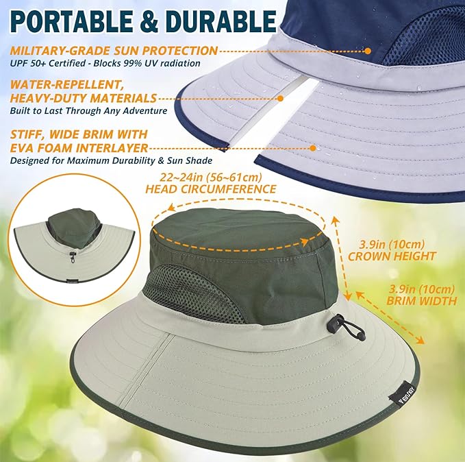 EINSKEY Wide Brim Sun Hat, UPF 50+ UV Protection Waterproof Packable Bucket Hat for Men & Women, Fishing Hiking Beach Garden