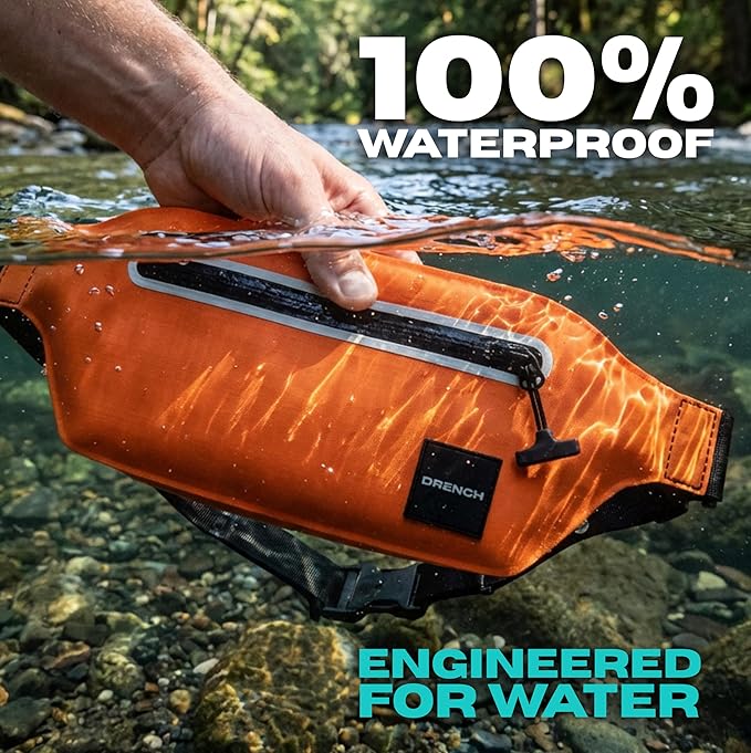 Drench Waterproof Fanny Pack & Waterproof Phone Pouch Set | IPX8 Submersible Waist Pack Dry Bag for Fishing, Hiking, Camping, Kayaking, Paddle Boarding & Water Sports | Orange