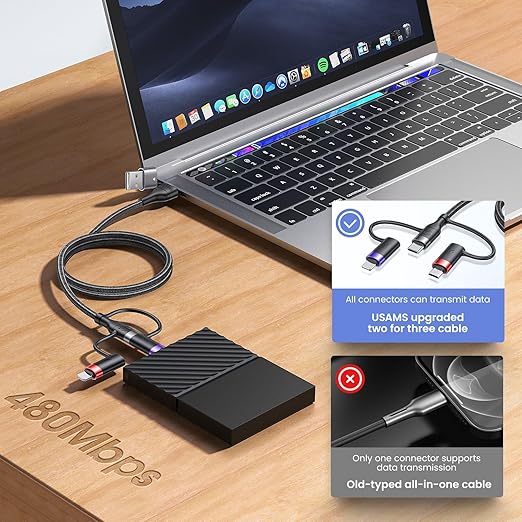 PD 60W USB C Multi Fast Charging Cable Nylon Braided Cord 5-in-1 3A USB/C to Type C/Micro/Phone Fast Sync Charger Adapter Compatible with Laptop/Tablet/Phone
