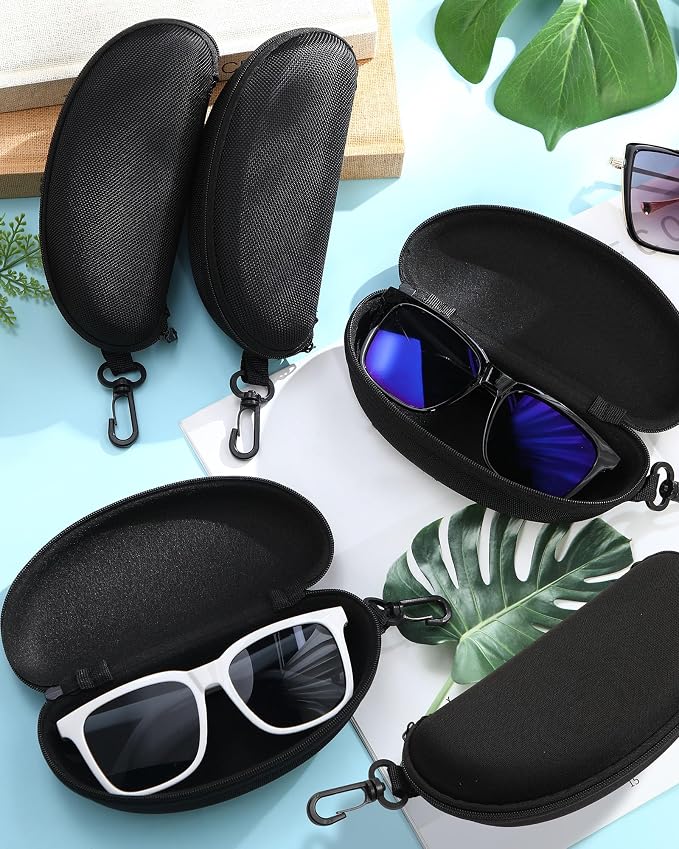 Treela 24 Pcs Sunglasses Case Portable Travel Hard Shell Zipper Frame Summer Eyeglasses Case with Plastic Hook for Women Men