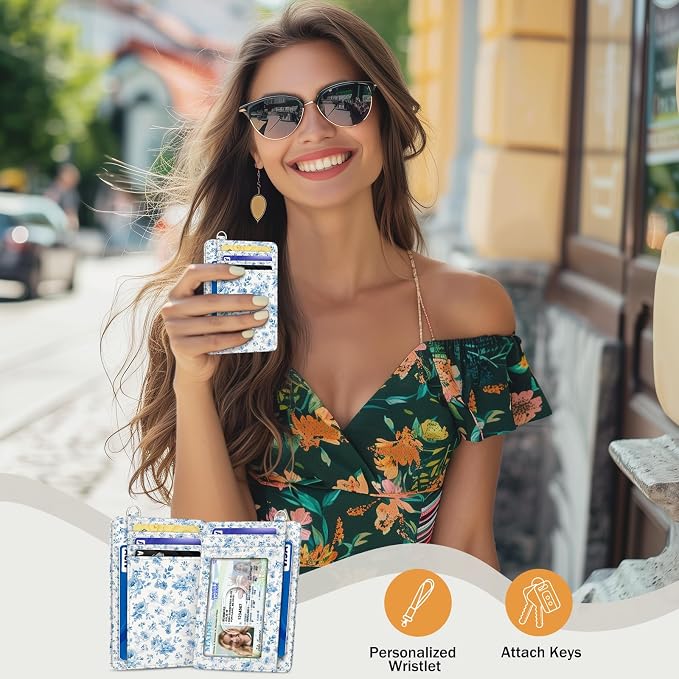 Yonlevres Credit Card Holder Slim Wallet Women, Floral Flowers RFID Blocking Small Front Pocket Travel Cute Thin ID Window PU Leather Mini Organizer Case Purse Gift Woman Girls Ladies