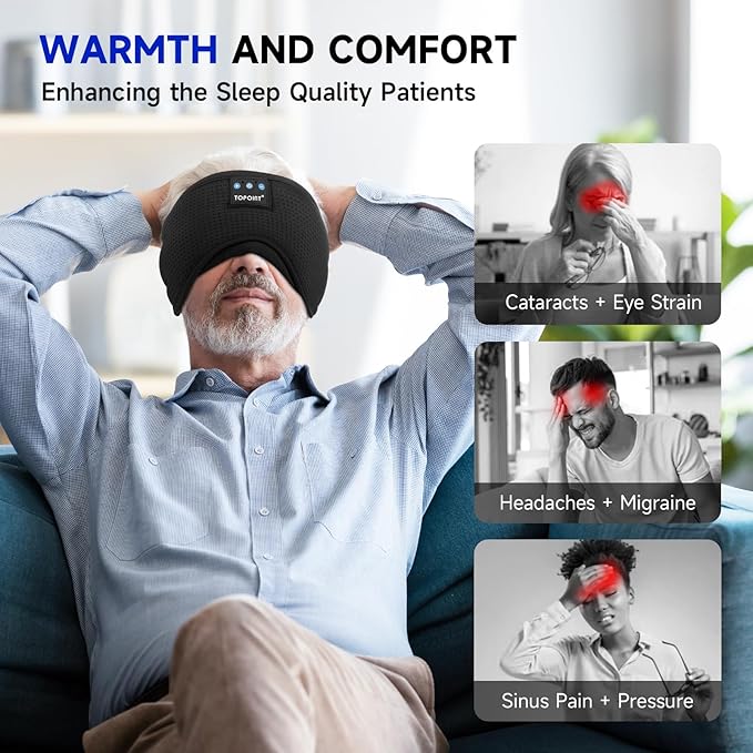 TOPOINT Sleep Mask Headphones Bluetooth Wireless 5.4, Breathable Cotton Eye Mask for Sleeping Side Sleepers Travel Music Headsets with Microphone Handsfree Men Women
