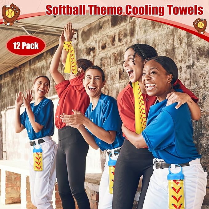 Hahafelt 12 Pack Softball Cooling Towels, Softball Ice Towels for Neck, 40"x12" Breathable Chilly Towel with Plastic Container, Microfiber Sport Towel for Players Team Gift Sport Party Favors