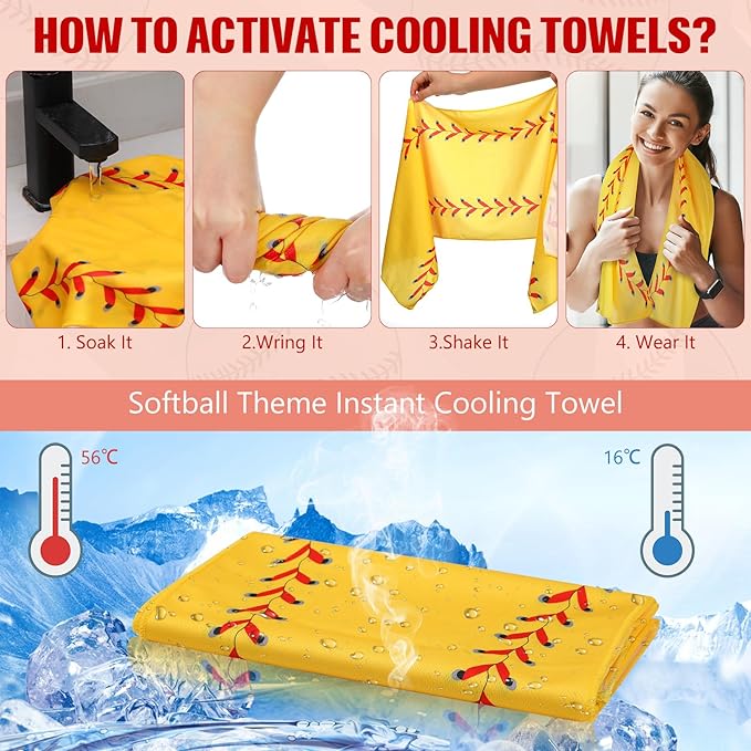 Hahafelt 12 Pack Softball Cooling Towels, Softball Ice Towels for Neck, 40"x12" Breathable Chilly Towel with Plastic Container, Microfiber Sport Towel for Players Team Gift Sport Party Favors