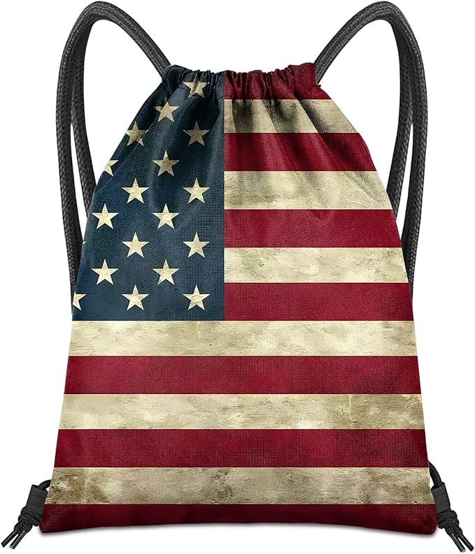 Drawstring Backpack for String Bag Waterproof Cute Sports Beach Swimming Travel (13"×17")-White Flag