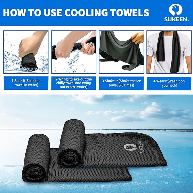Sukkeen Chilly Towel(40"x12") for Neck & Head, Soft & Breathable - Cold Towel for Yoga, Golf, Gym & More