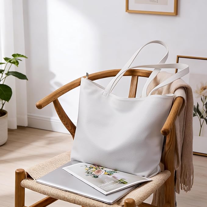 WLLWOO Soft Vegan Leather Tote Bag for Women Large Casual Hobo Handbags Zipper Shoulder Work Daily Weekender Travel Purse