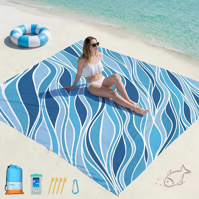 Famstar Beach Blanket Oversized Extra Large 78"X81"/10'X9',Waterproof Sandproof Beach Blanket 2-8 Adults Lightweight Durable for Travel Camping Hiking Picnic
