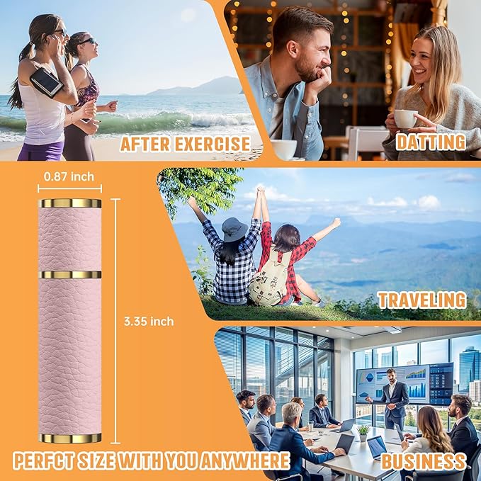 5ml Travel Perfume Atomizer Refillable, Mini Portable Genuine Leather Cologne Sprayer, Pocket Size Empty Fragrance Spray Bottle - Gift for Women Men (Pink)