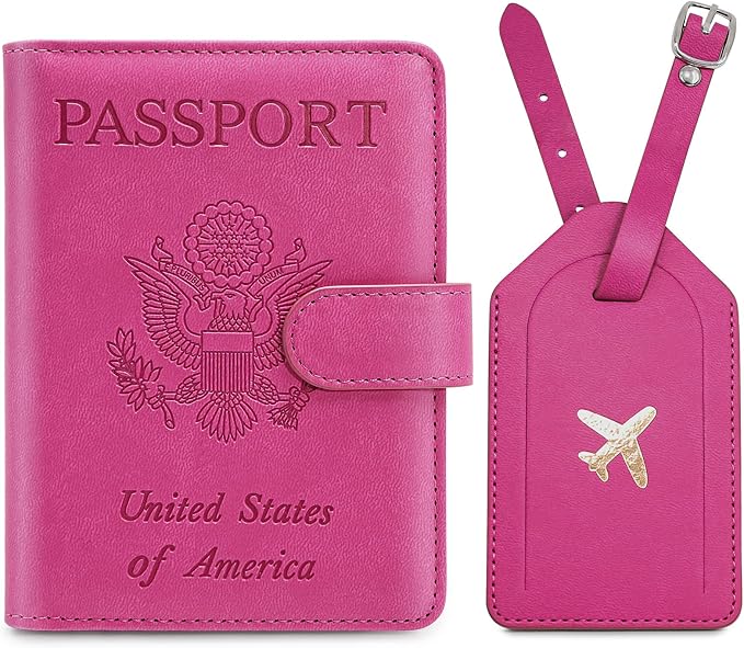 Passport Holder for Travel with Luggage Tag Cover – RFID Blocking Passport Wallet for Women & Girl | Leather Passport Cover/Passport Case with Extra Money Pocket & Magnetic Clasp – Pink