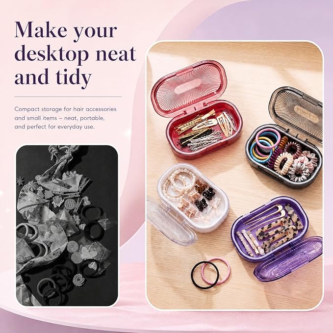 Kigley 4 Pcs Hair Tie Container Small Portable Travel Cotton Swab Holder Dispenser with Lid Plastic Box Storage Containers for Small Items, 3.94 x 2.76 Inch (Light Colors)