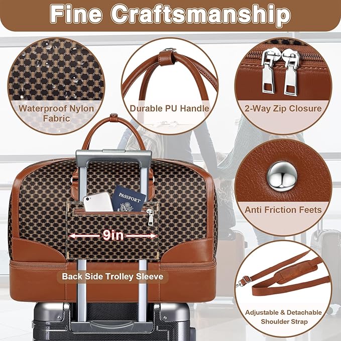 ITIEZY Weekender Overnight Bag for Women - Large Travel Duffel Bag with Shoe Compartment, Gym Duffel Bag Hospital Bag Carry On Tote Bags for Airplanes with Crossbody Bag Toiletry Bag 3Pcs Set