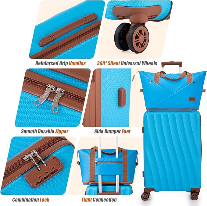 Luggage Sets 6 Piece Suitcases with Wheels,ABS Hard Case Suitcases with Spinner Wheels,Durable Travel Luggage(SkyBlue, 6 Piece Set(16"/20"/24"/28))