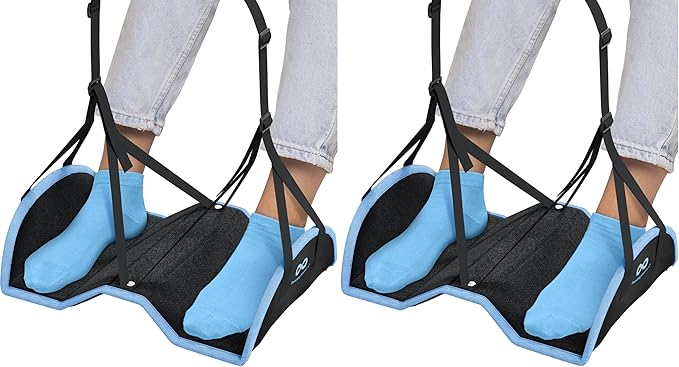 Everlasting Comfort Airplane Foot Hammock - Memory Foam Foot Rest for Plane Travel - Portable Foot Rest for Air Travel, Desk & Car - Airplane Essentials Foot Hammock for Plane Travel (Pack of 2)