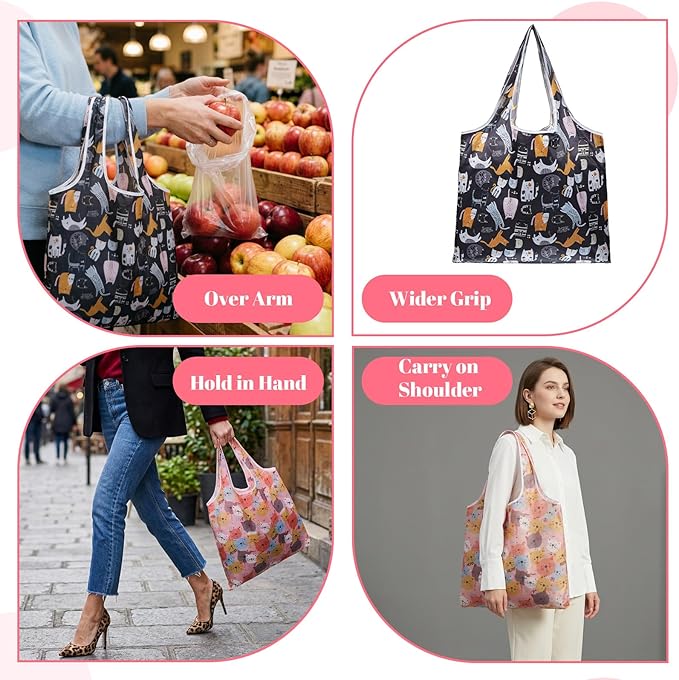 2 Pcs Foldable Shopping Bag Reusable Grocery Bags Extra Large Foldable Shopping Bag Washable Polyester Bags in Pocket
