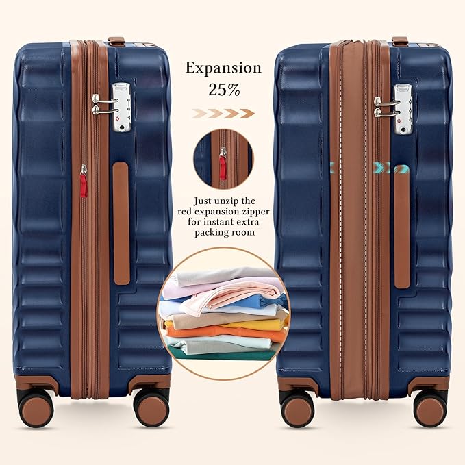 Rosamo 5 Piece Luggage Set Expandable Hardside, 20/24/28in Suitcases with Matching Travel Bags, 22x14x9 Airline Approved Carry On, TSA Lock, Spinner Wheels, ABS+PC